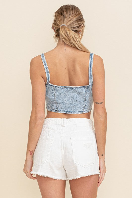 Rhinestone Denim Corset Top