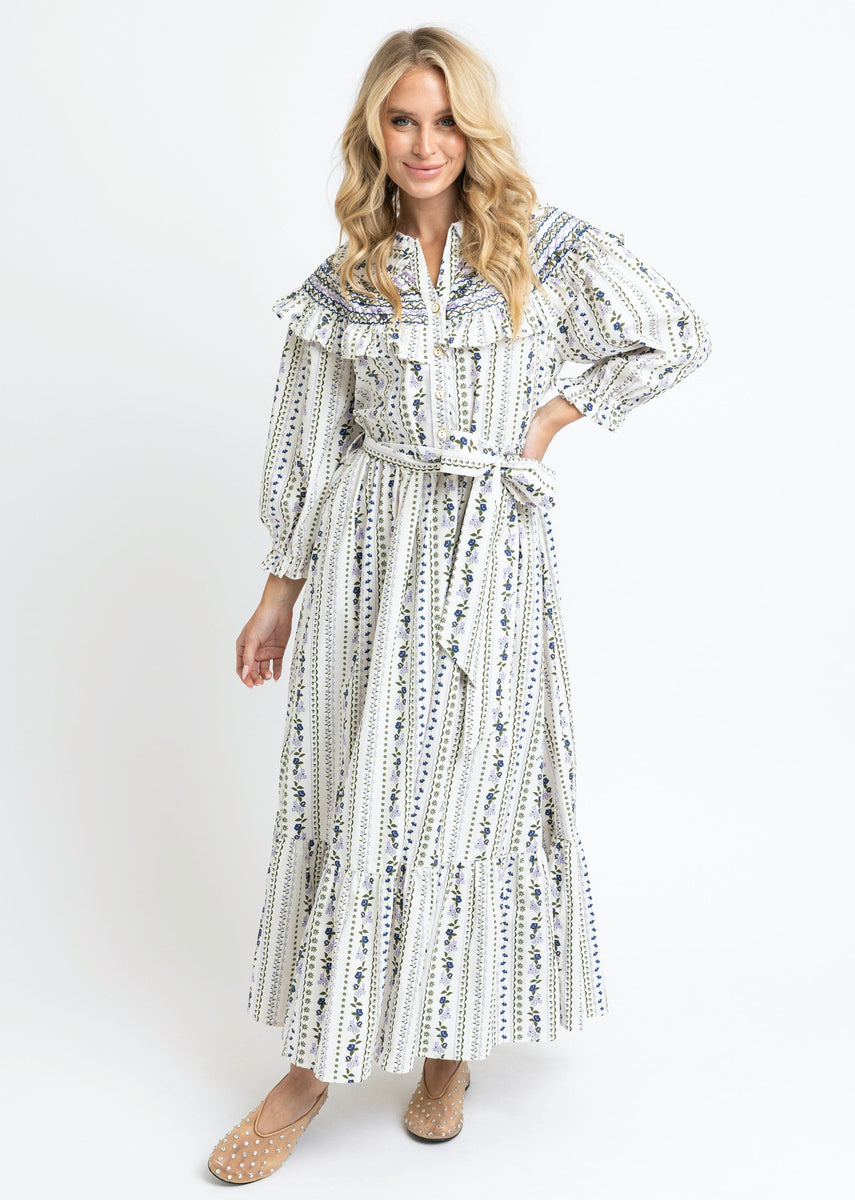 French Floral Peter Pan Collar Embroidered Maxi Dress - Olive Red's Boutique Online French Floral Peter Pan Collar Embroidered Maxi Dress - Olive Red's Boutique Online