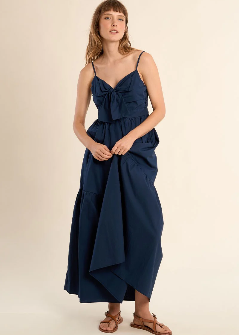 Long cotton dress, knotted bustier