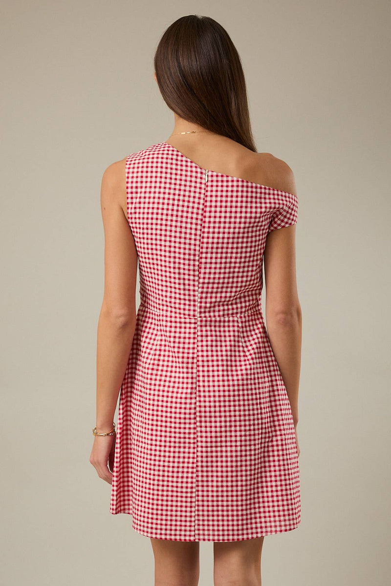 The Perfect Pick Asymmetrical Neck Red Gingham Mini Dress Large