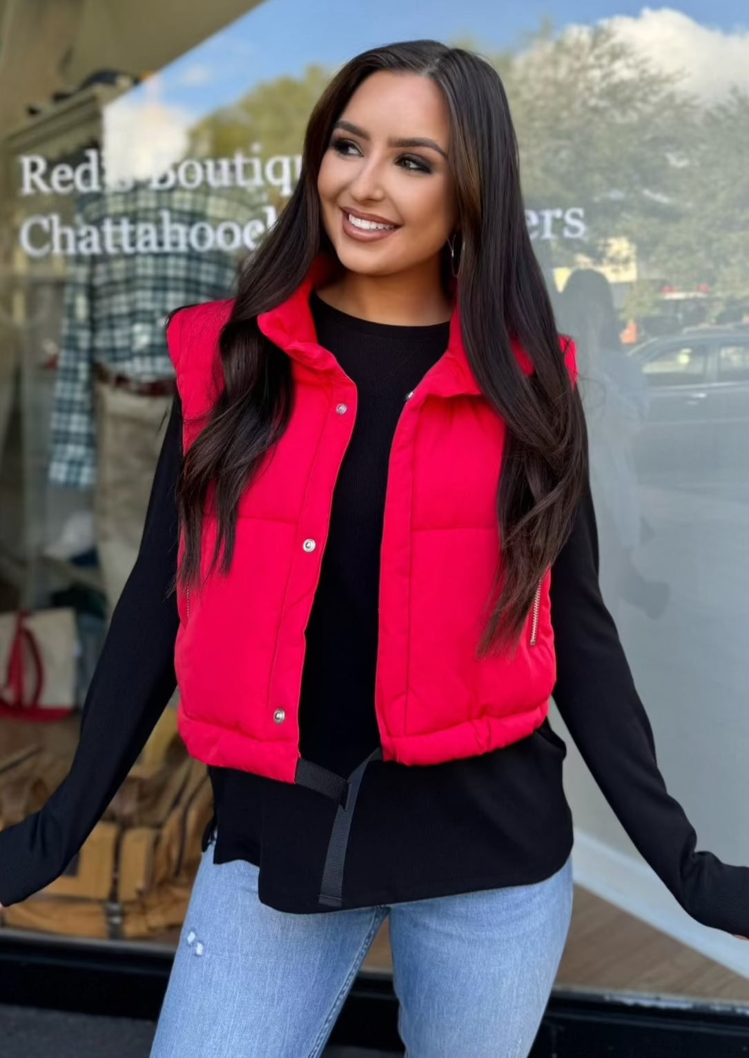 Red Half Crop Puffer Vest by Lili Sidonio Red s Boutique Online