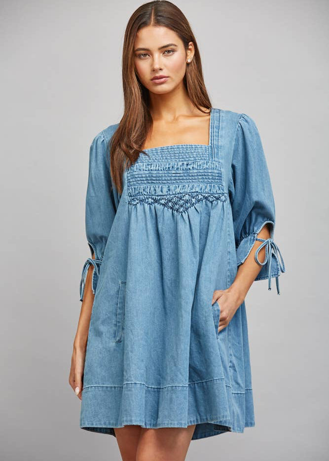 Denim Darling Smocked Denim Dress Small