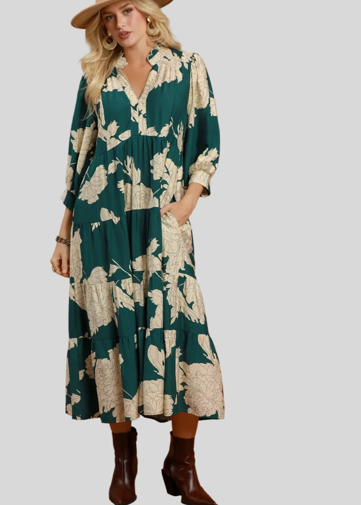 teal flowy dress Fall Fling Floral Button Down Tiered Maxi – Red's Boutique Online #plum