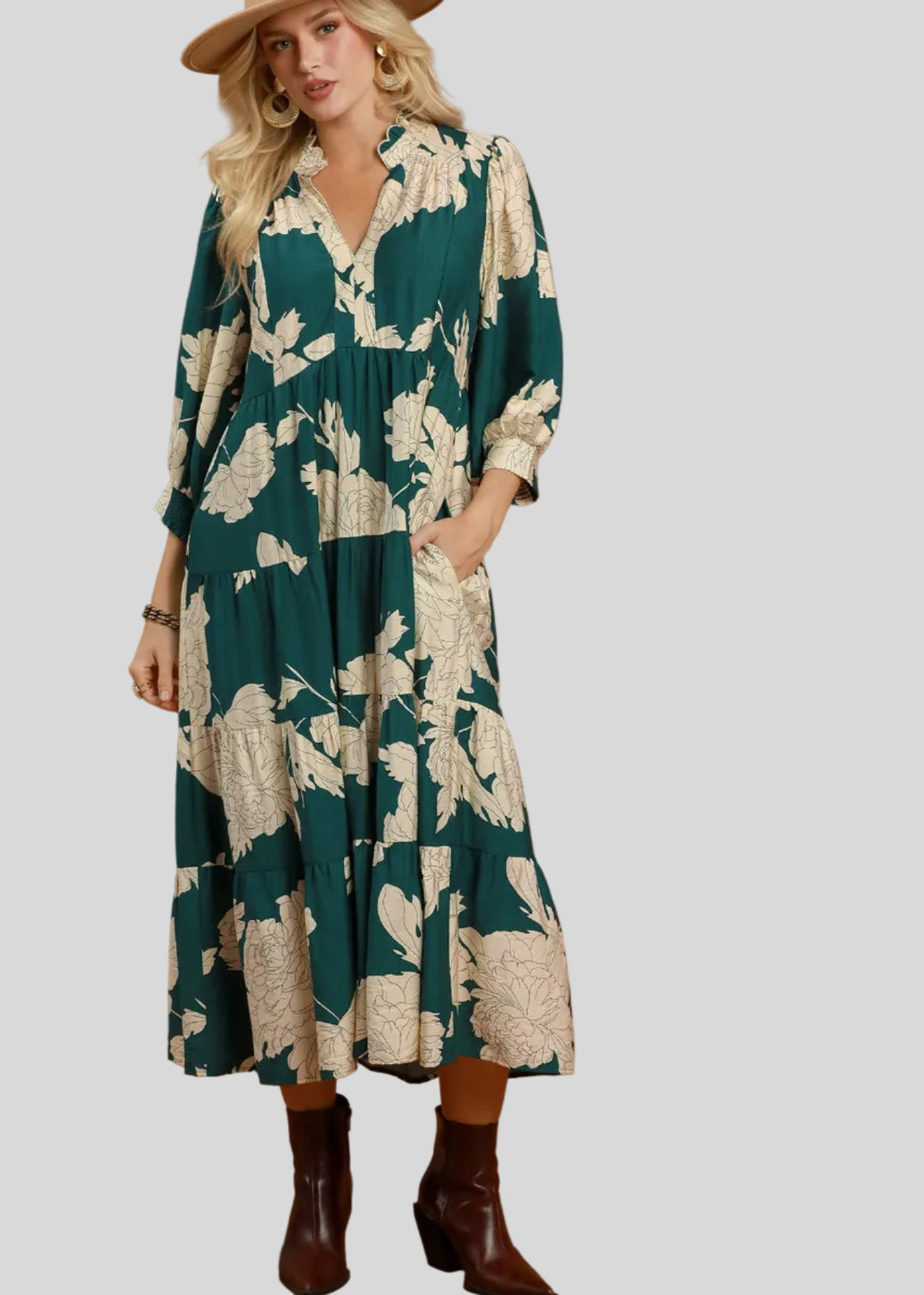 flowy maxi dress fall Fling Teal Floral Button Down Tiered – Red's Boutique Online Blue