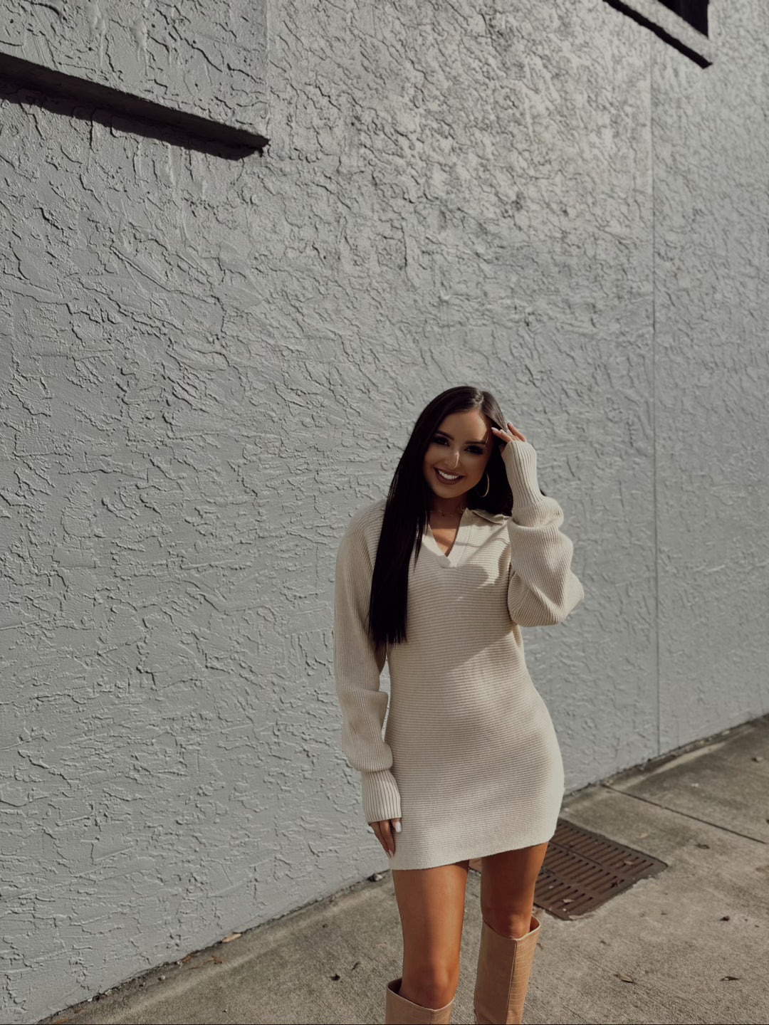white christmas dresses Feeling It Ivory White Sweater Dress, X-Large - The Mint Julep Boutique main image 1