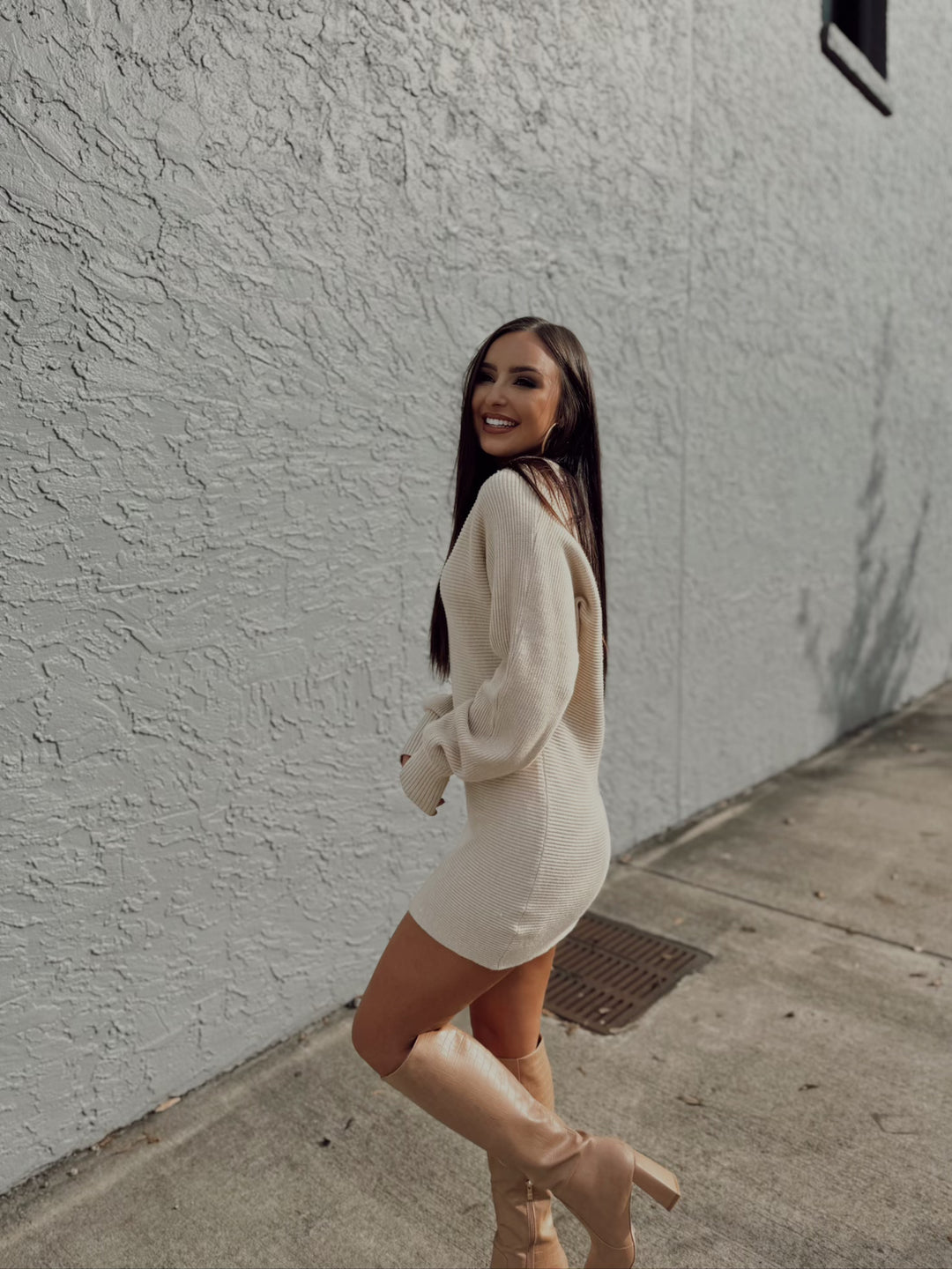 Choose You Textured Sweater Dress - Cream Red's Boutique Online Choose You Textured Sweater Dress - Cream Red's Boutique Online