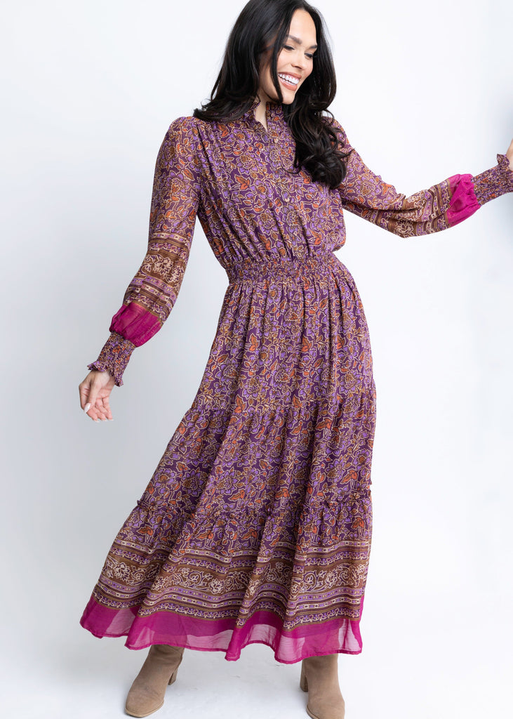 Floral Chiffon Metallic Thread Maxi Dress