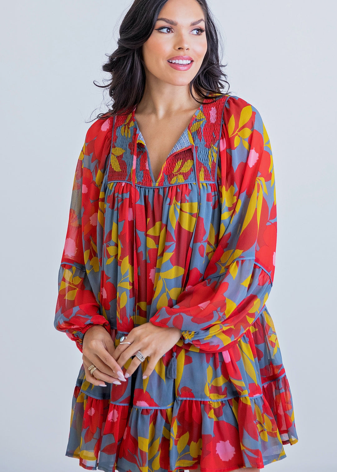 Lena Floral Chiffon Boho Tier Dress Large