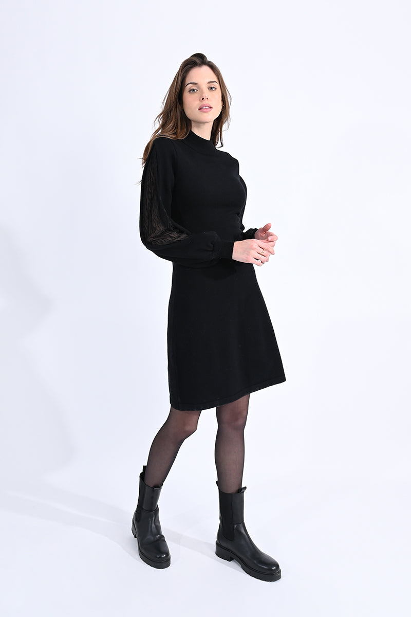 Molly Bracken Mesh Sleeve Detail Dress - Black