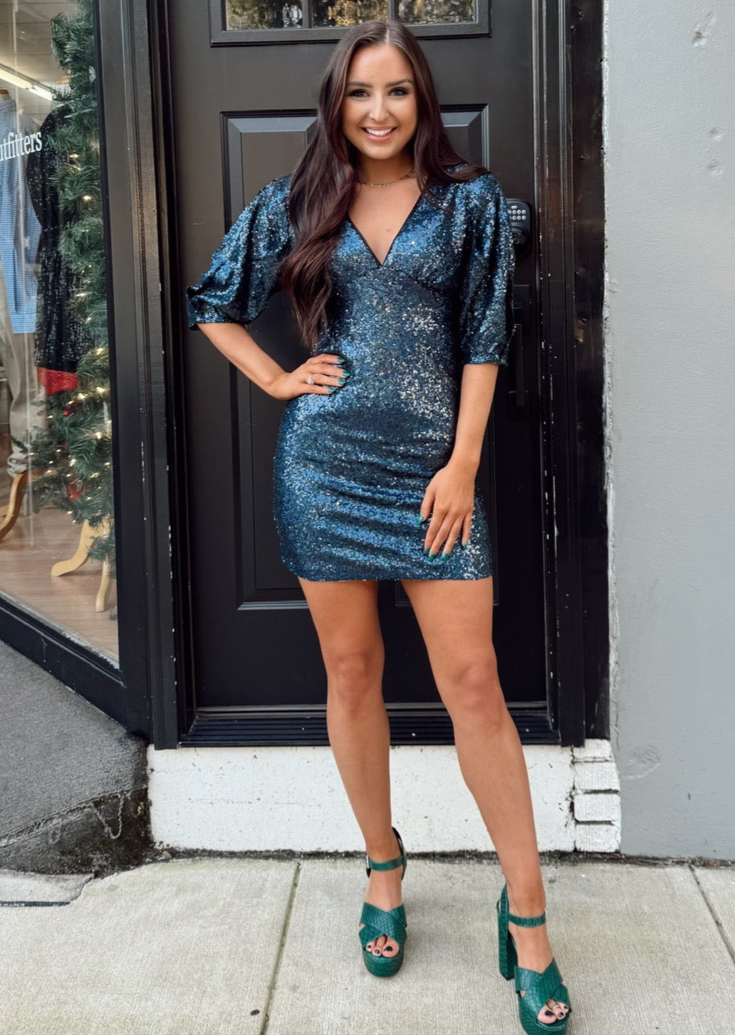 puff sleeve glitter dress Short Sequin Homecoming Dress with Puff Sleeves Fuchsia / 12 main image 1