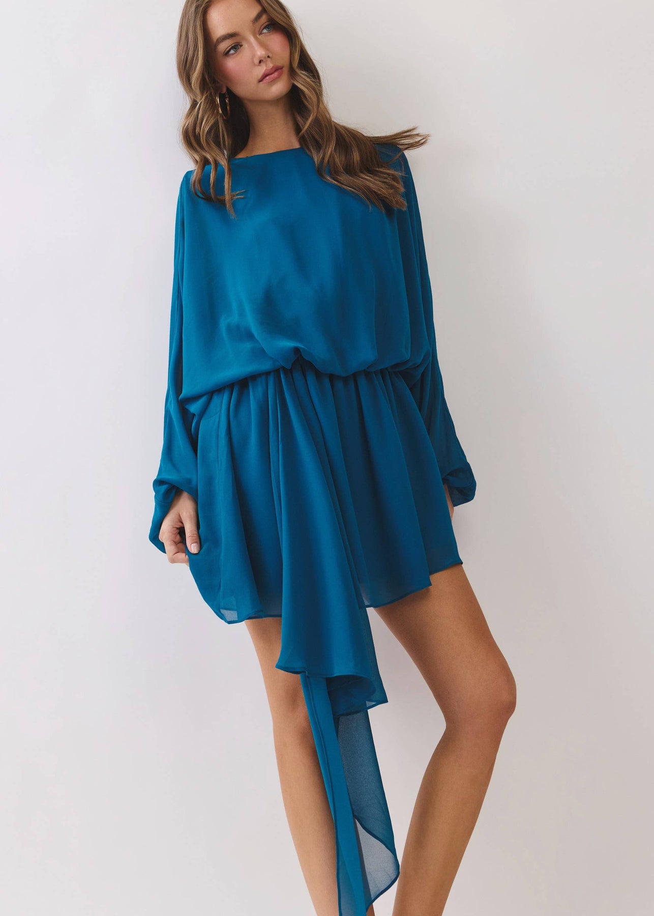 Time Will Tell Teal Draped Asymmetric Chiffon Mini Dress Small
