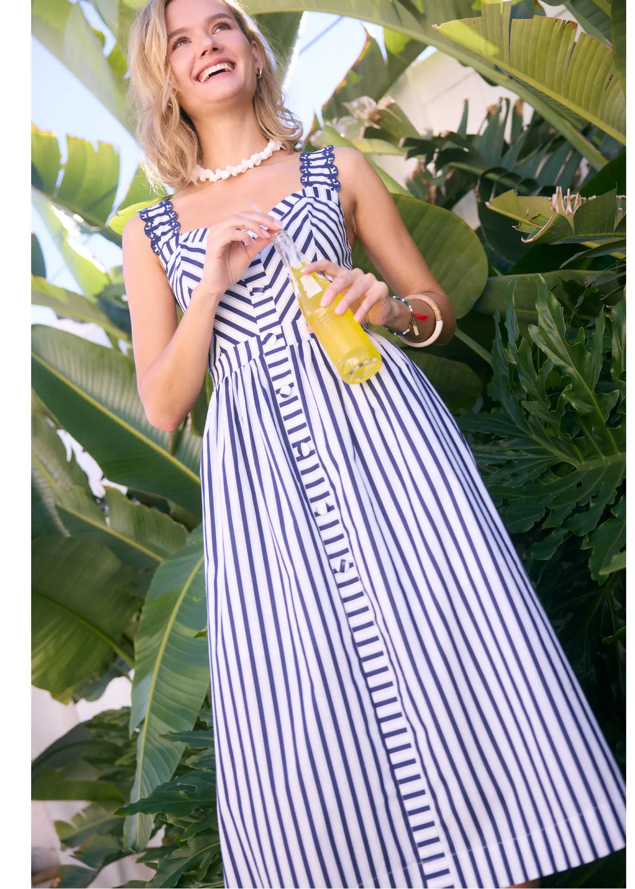 Striped Midi Dress With Embroidered Detail Navy/White / Medium / 94511