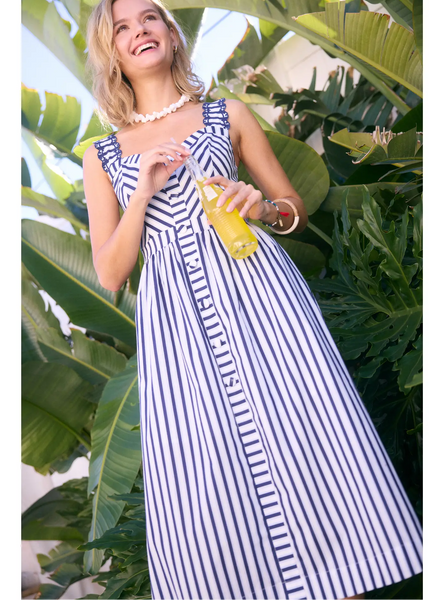 Striped Midi Dress With Embroidered Detail Navy/White / Medium / 94511