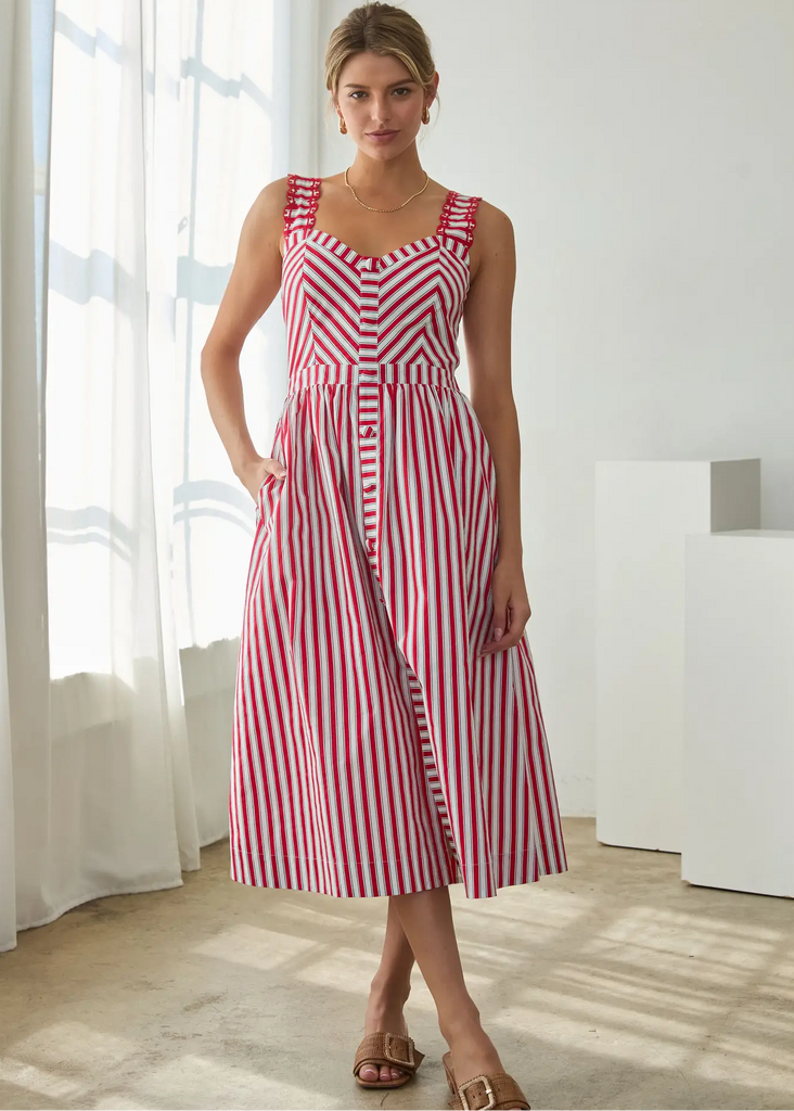 stripe dress design Women's Its a Good Thing Blue Stripe Cotton Blend Sleeveless Maxi Dress | Size: S