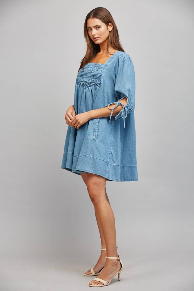 Denim Darling Smocked Denim Dress – Red's Boutique Online
