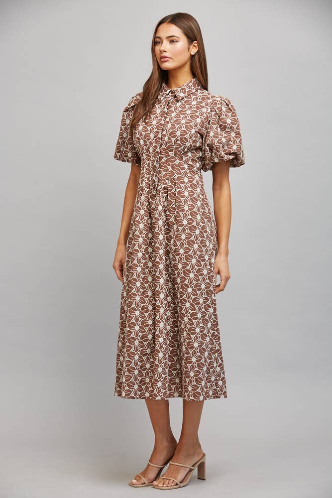 Autumn Blooms Floral Eyelet Midi Dress Medium