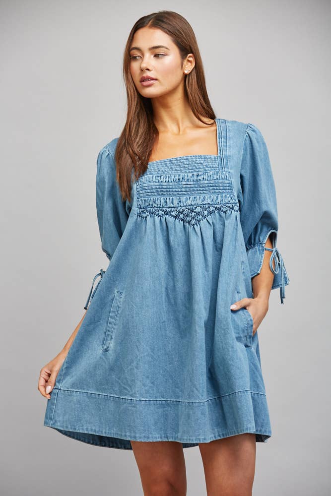 Denim Darling Smocked Denim Dress Small
