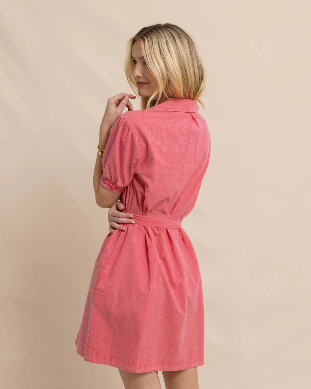 Southern Tide Women's Calan Washed Seersucker Dress Pink (Size XS) 100% Cotton