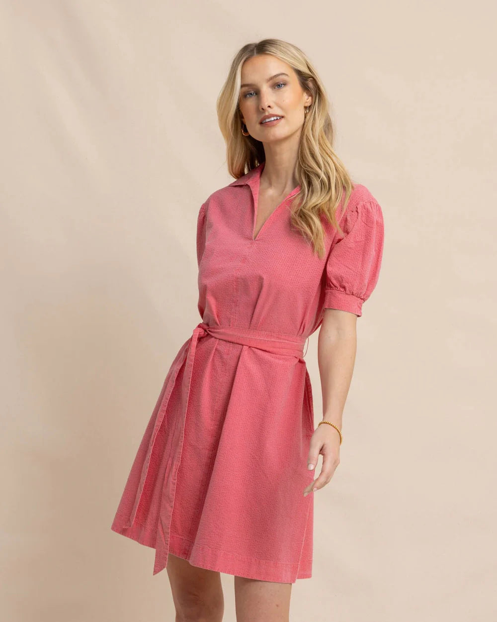 Southern Tide Women's Calan Washed Seersucker Dress Pink (Size XS) 100% Cotton