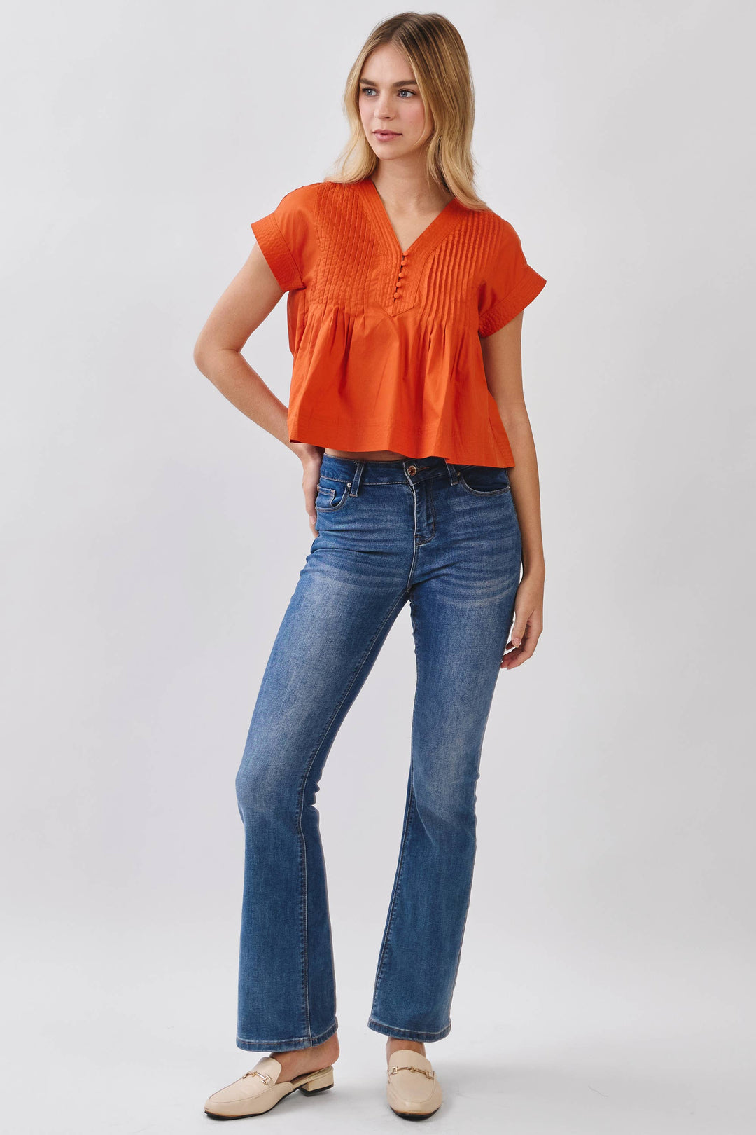 Everyday Win Pintuck Pleated Detail Poplin Top - Orange – Red's
