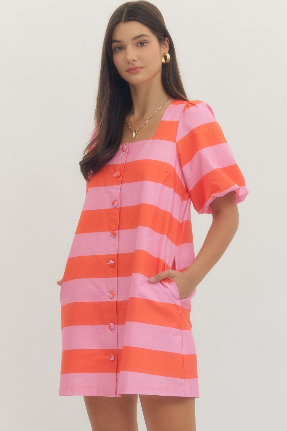 red and pink striped dress Perfectly Aligned Bold Stripe Mini Dress