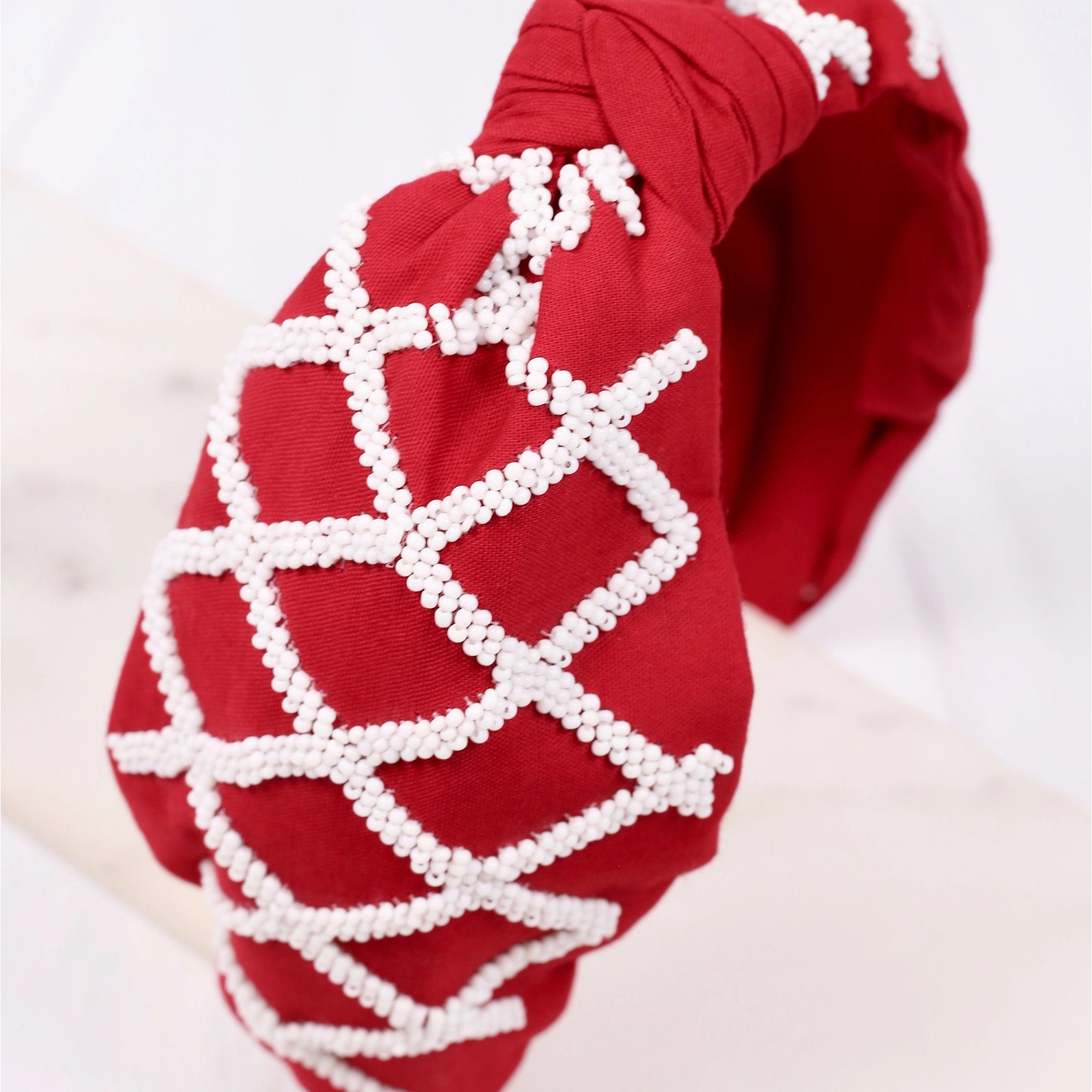 GAME DAY BEADED EMBELLISHED HEADBAND - NAVY/RED