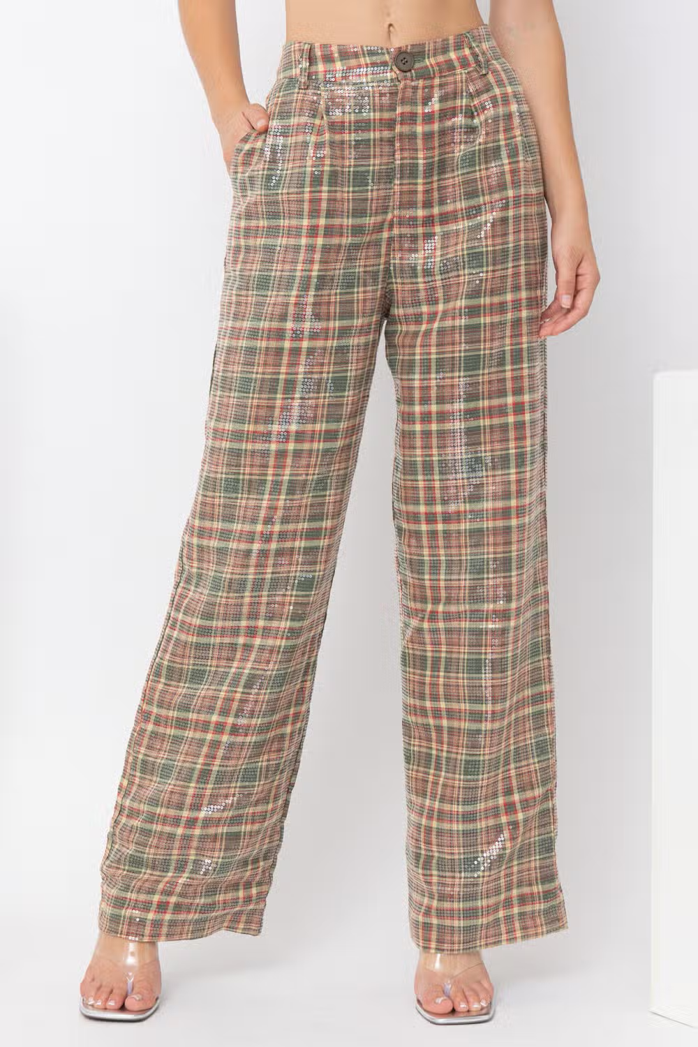 Sequin plaid pants discount
