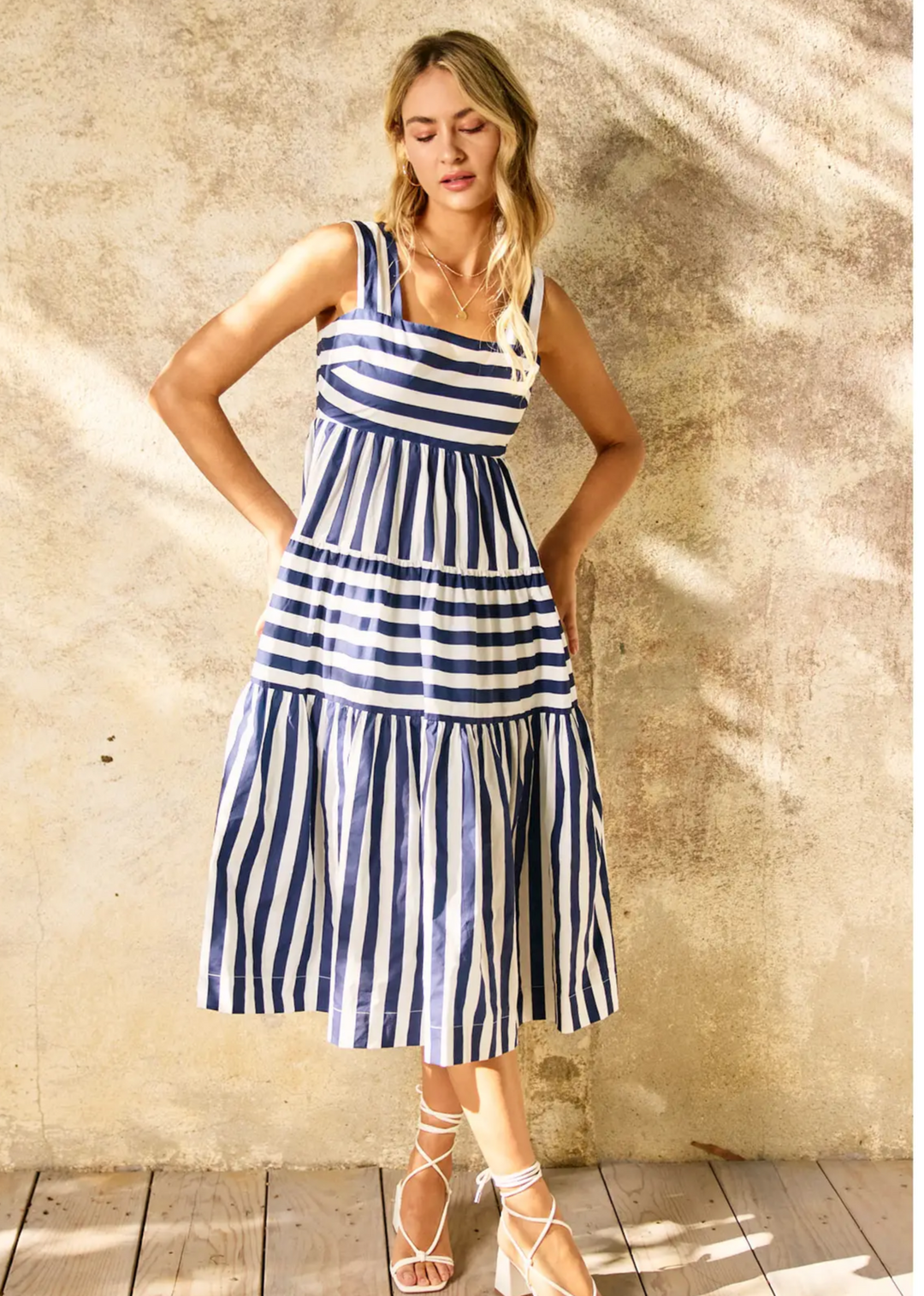 All You Need Stripe Midi Dress - Navy – Red's Boutique Online