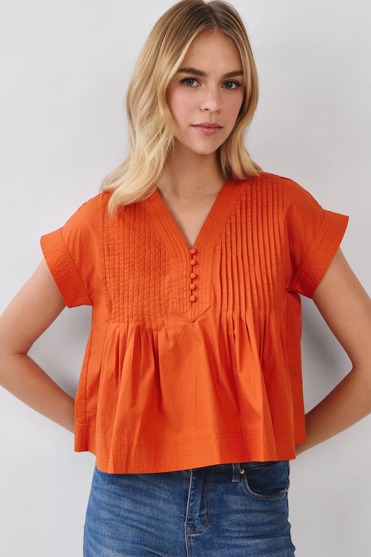 Everyday Win Pintuck Pleated Detail Poplin Top - Orange – Red's