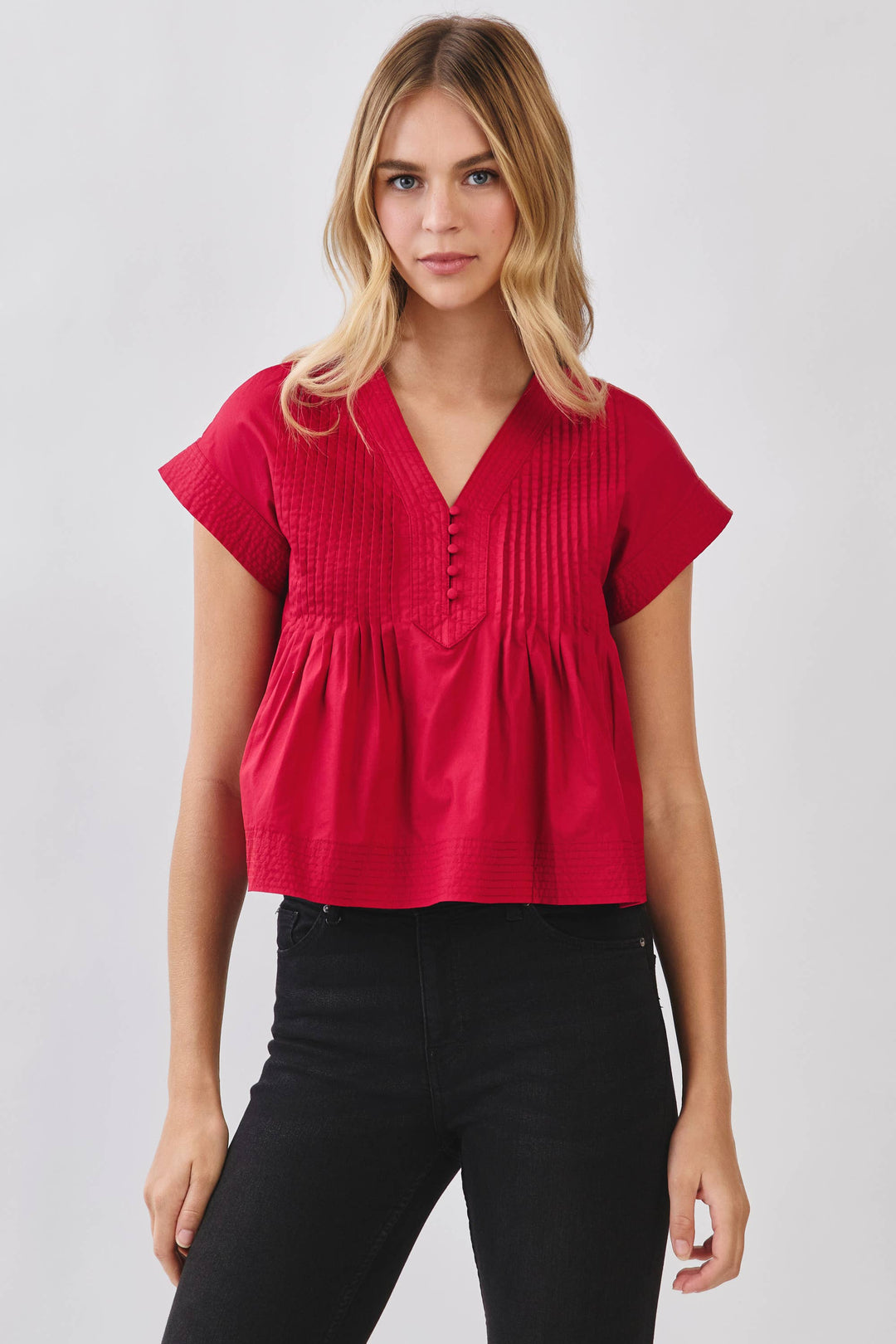 Everyday Win Pintuck Pleated Detail Poplin Top - Red – Red's
